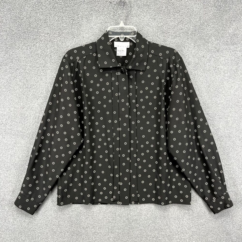 Rena Rowan For Saville Vintage Retro Top Womens 12 Black Blouse‎ Hidden buttons